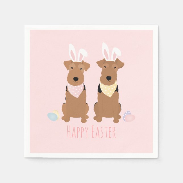 Happy Easter Welsh Terriers Dogs Bunny Ears Napkin (Front)