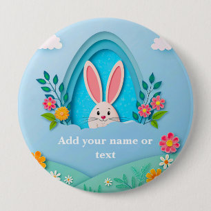 Happy Easter   Whimsical Easter Bunny and Floral B 10 Cm Round Badge