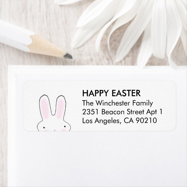 Happy Easter white black cute bunny address (Insitu)