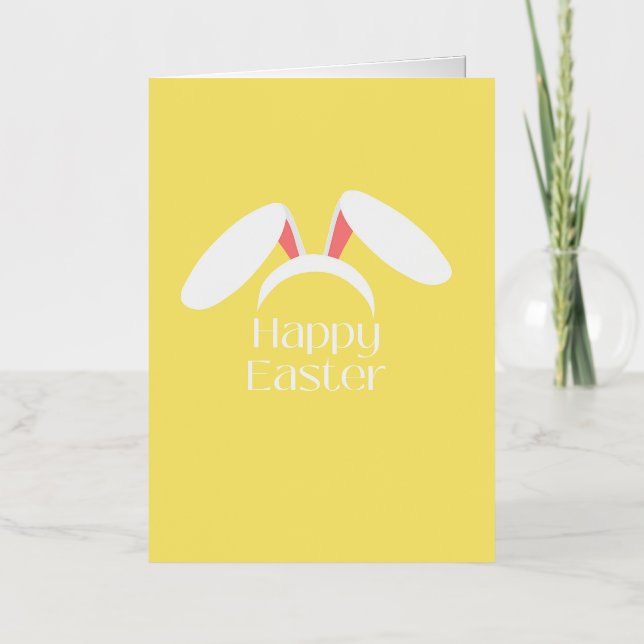 Happy Easter white bunny ears Foil Greeting Card (Front)