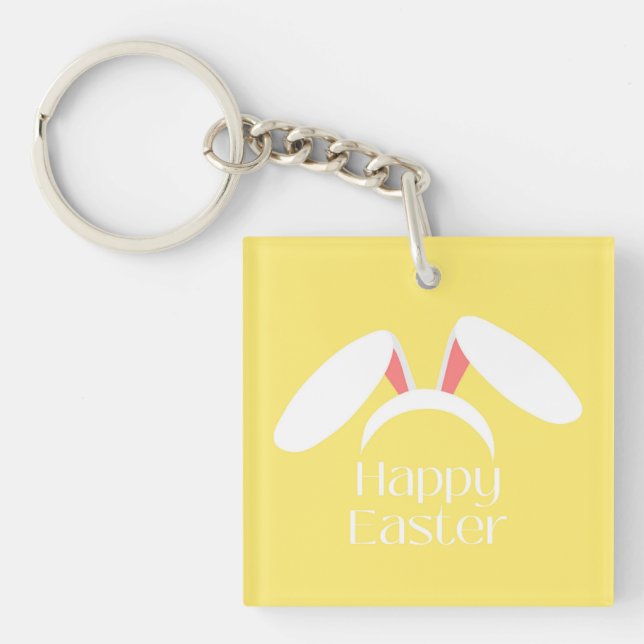 Happy Easter white bunny ears Key Ring (Front)