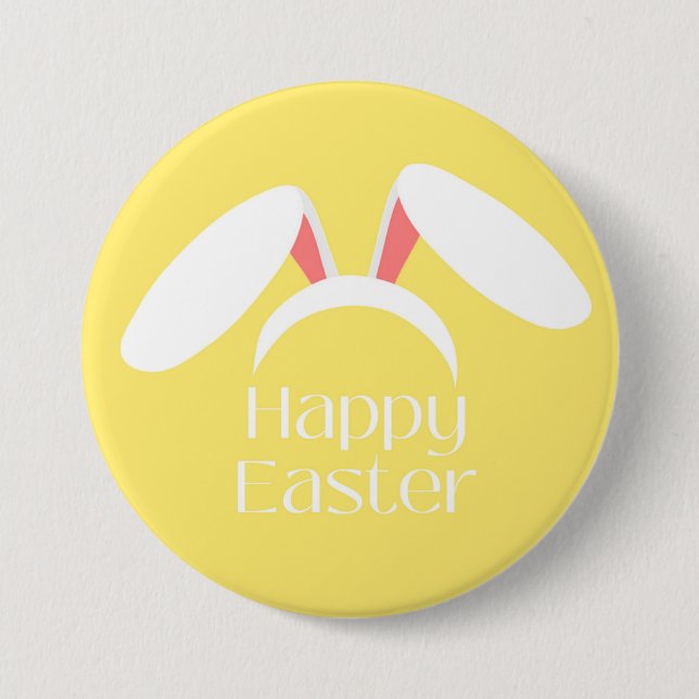 Happy Easter white bunny ears yellow 7.5 Cm Round Badge (Front)