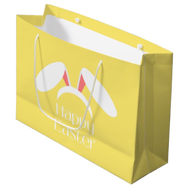 Happy Easter white bunny ears yellow Large Gift Bag (Front Angled)