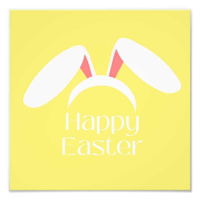 Happy Easter white bunny ears yellow Photo Print (Front)