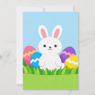 Happy Easter White Bunny Easter Eggs Blue Sky Holiday Card