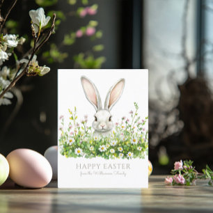 Happy Easter White Bunny Florals Personalised Card