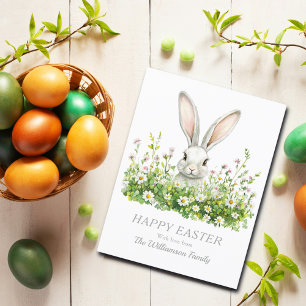 Happy Easter White Bunny Florals Personalised Holiday Postcard