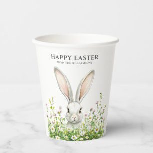 Happy Easter White Bunny Florals Personalised Paper Cups