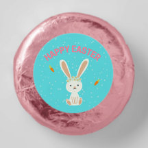 Happy Easter white bunny on blue