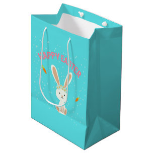 Happy Easter white bunny on blue Medium Gift Bag