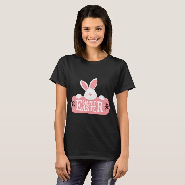 Happy Easter White Bunny T-Shirt (Front Full)