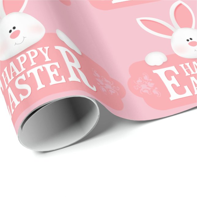 Happy Easter White Bunny Wrapping Paper (Roll Corner)
