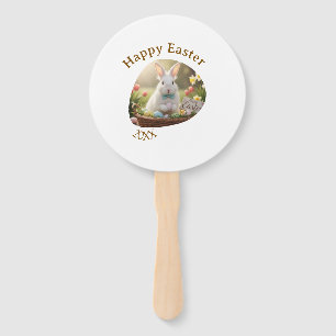 Happy Easter white bunny year photo family name Hand Fan