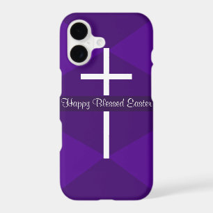 Happy Easter White Cross Purple Christian