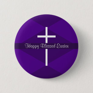 Happy Easter White Cross Purple Christian 6 Cm Round Badge
