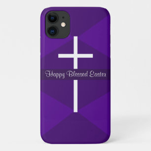 Happy Easter White Cross Purple Christian Case-Mate iPhone Case
