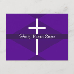 Happy Easter White Cross Purple Christian Holiday Postcard