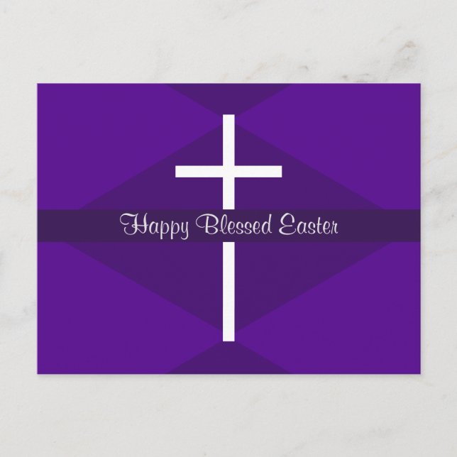 Happy Easter White Cross Purple Christian Holiday Postcard (Front)