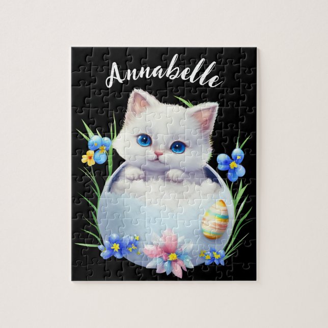 Happy Easter White Kitten with Flowers  Jigsaw Puzzle (Vertical)