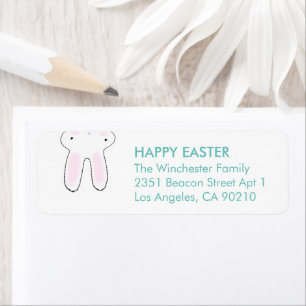 Happy Easter white teal cute funny bunny address