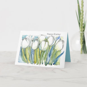 Happy Easter White Tulips Spring Flowers Holiday Card