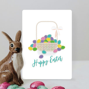 Happy Easter Wicker Basket & Pastel Eggs Spring Holiday Card