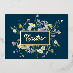 Happy Easter Wildflowers Gold Foil Holiday Card