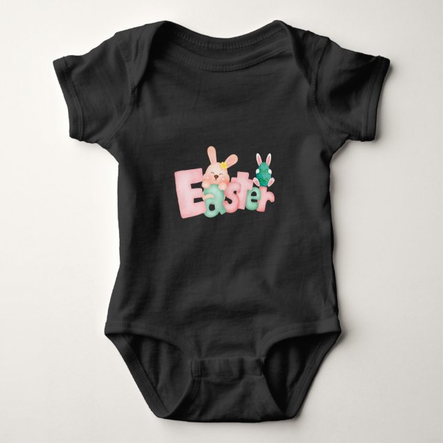 Happy Easter Wishes - Funny Bunny Kisses  Baby  Baby Bodysuit (Front)
