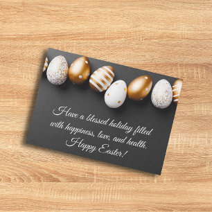 happy easter wishes,gold white eggs chic card