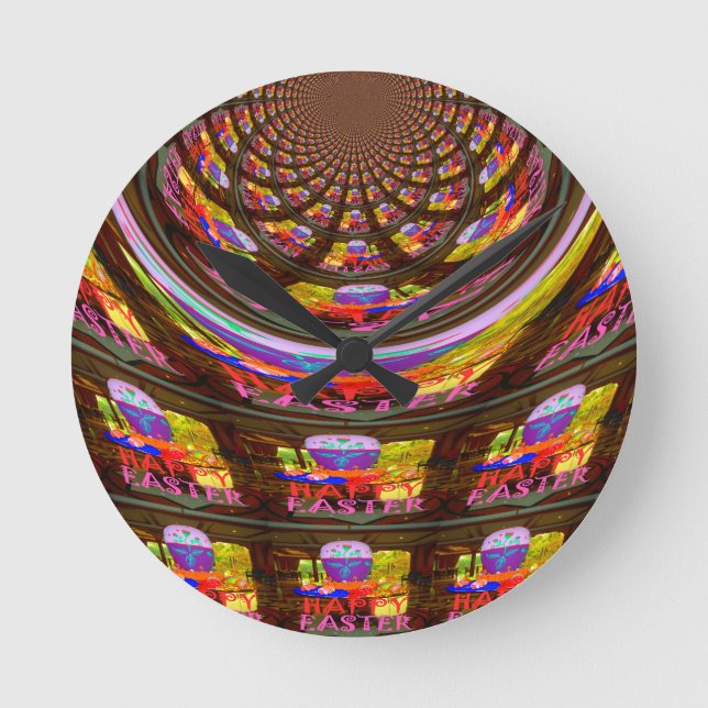 Happy Easter wishes Greetings Seamless graphics ar Round Clock (Front)