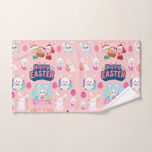 Happy Easter Wishes - Pattern Funny Bunny Easter  Hand Towel (Hand Towel)