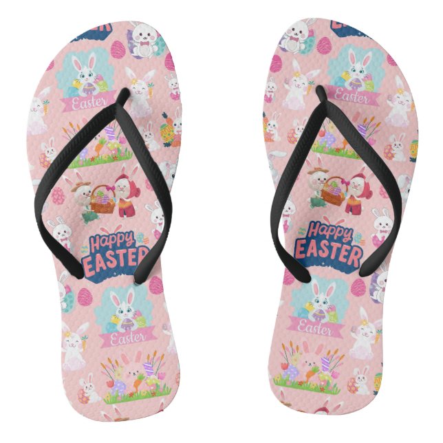 Happy Easter Wishes - Pattern Funny Bunny Easter   Jandals (Footbed)