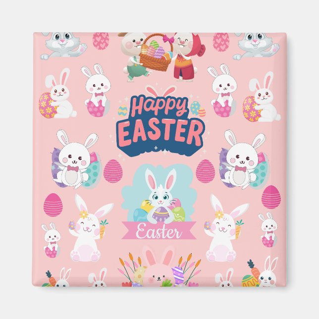 Happy Easter Wishes - Pattern Funny Bunny Easter  Magnet (Front)
