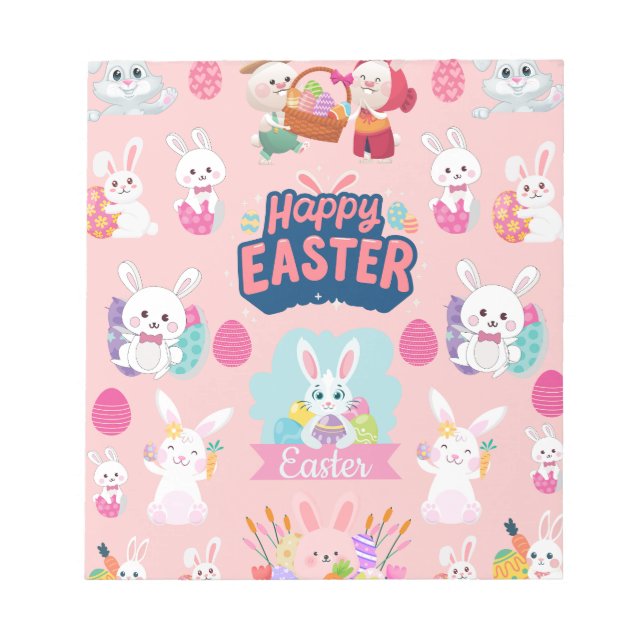 Happy Easter Wishes - Pattern Funny Bunny Easter   Notepad (Front)