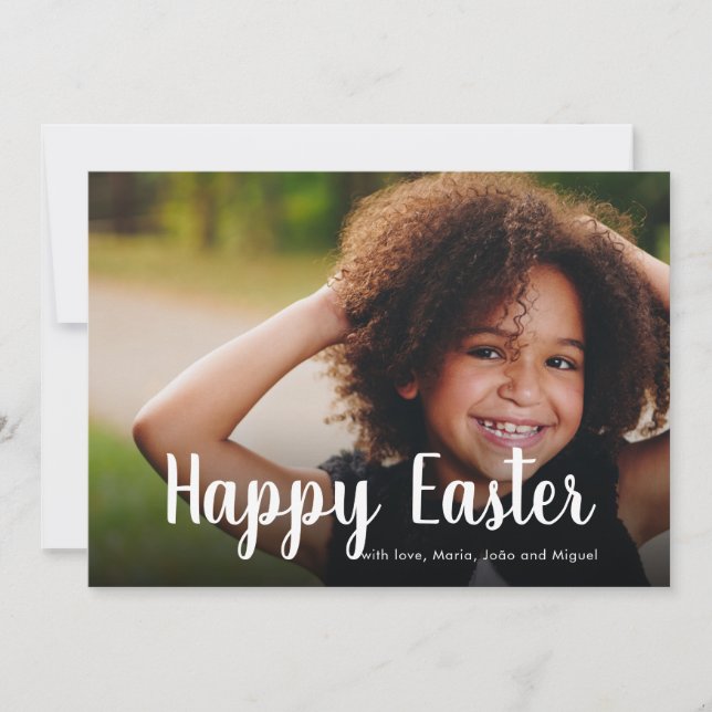Happy Easter Wishes Photo Modern Caligraphy Family Holiday Card (Front)