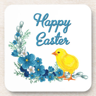 Happy Easter With a Baby Chick Coaster