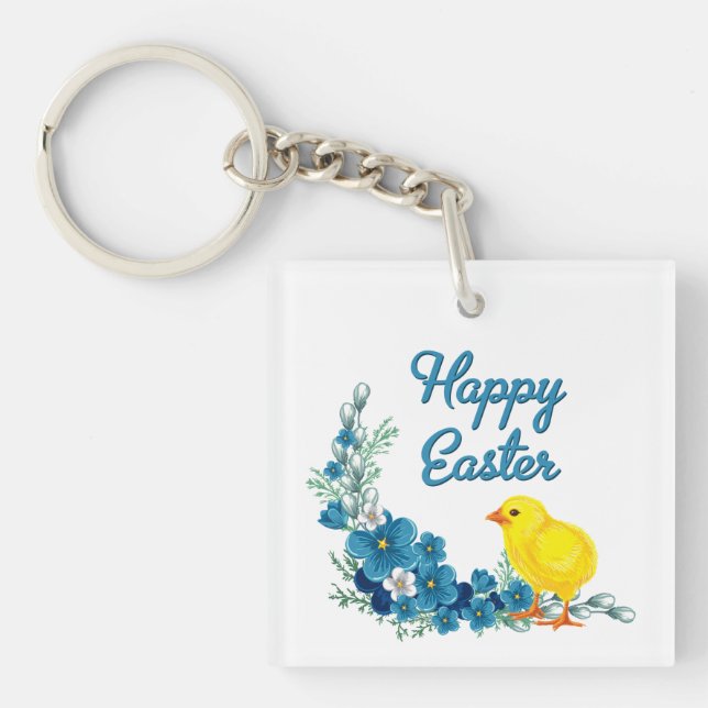 Happy Easter With a Baby Chick Key Ring (Front)