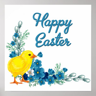 Happy Easter With a Baby Chick Poster