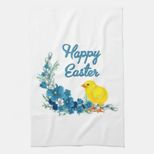 Happy Easter With a Baby Chick Tea Towel