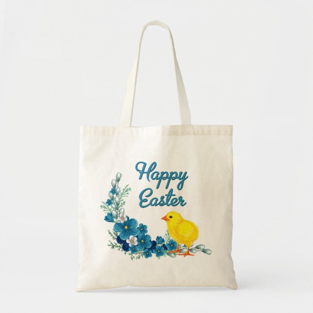 Happy Easter With a Baby Chick Tote Bag (Front)