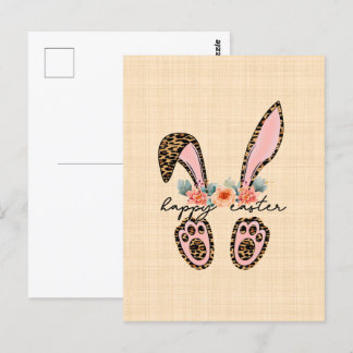 "Happy Easter" with a floral drawing of rabbit Postcard