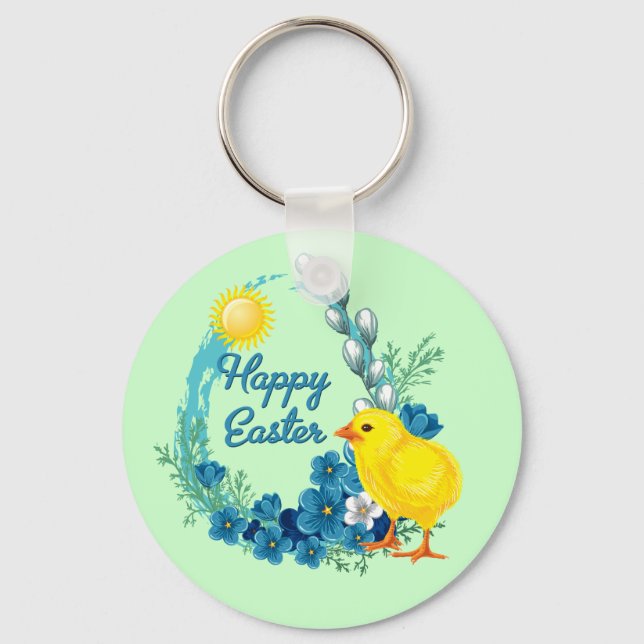 Happy Easter With Baby Chick Key Ring (Front)