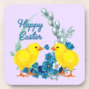 Happy Easter With Baby Chicks Coaster