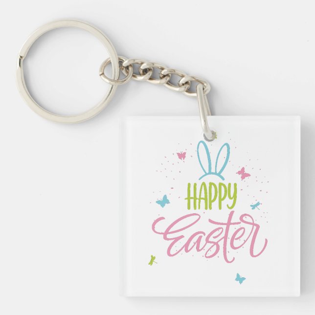 Happy Easter with butterflies Key Ring (Front)