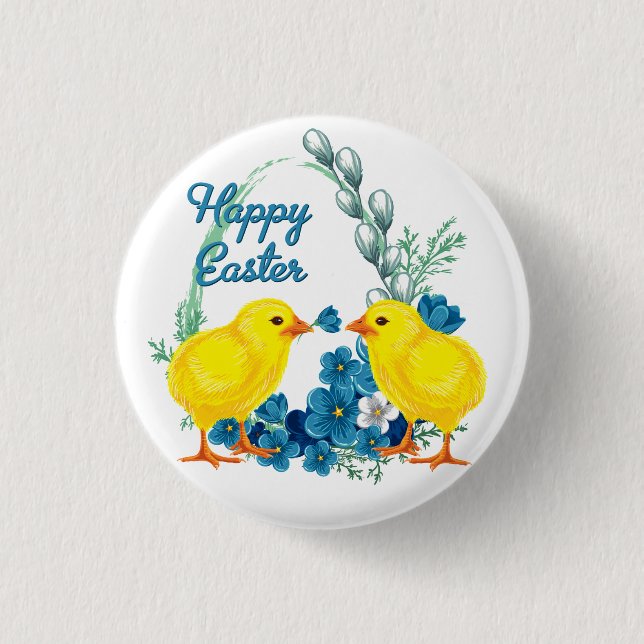 Happy Easter With Chicks 3 Cm Round Badge (Front)