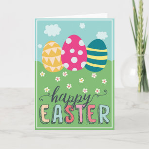 Happy Easter with colourful Easter eggs greetings Card