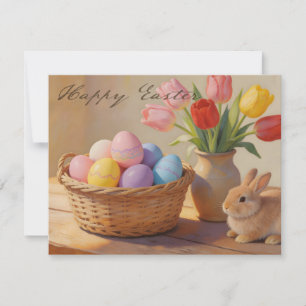 Happy Easter with Colourful Eggs and Tulips