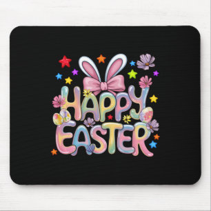 Happy Easter With Colourful Flowers Bunny Easter W Mouse Pad