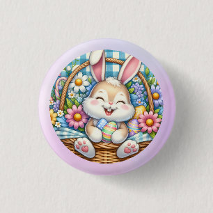 Happy Easter With Cute Bunny, Eggs, and Floral 3 Cm Round Badge