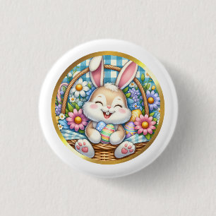 Happy Easter With Cute Bunny, Eggs, and Floral 3 Cm Round Badge